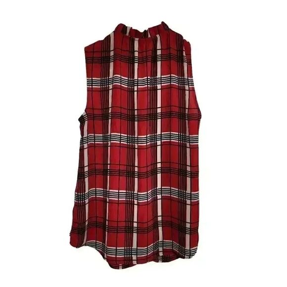 Banana Republic Women's Red, Black & Ivory Poly Plaid Button Down Sleeveless Top - Picture 5 of 8